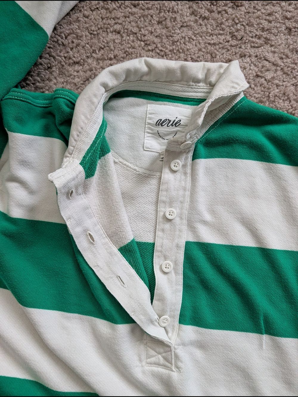 Aerie Womens White Green Striped Pullover Long Sleeve Rugby Shirt Size Small - Picture 5 of 8